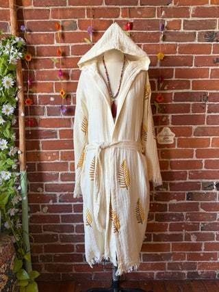 Autumn Leaf Washed 100% Cotton Hoodie Kimono Robe  - Fair Trade Made