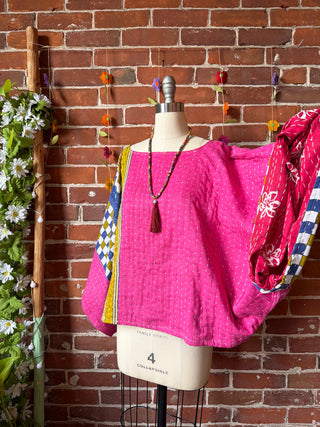 OOAK Summer Collection - Reversible Cosmic Drift Kantha Poncho Top - 2 Tops in 1