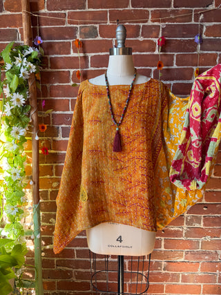 OOAK Autumn Collection - Reversible Cosmic Drift Kantha Poncho Top - 2 Tops in 1