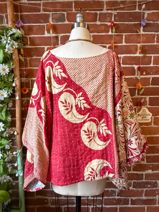 OOAK Autumn Collection - Reversible Cosmic Drift Kantha Poncho Top with Luna Butterfly- 2 Tops in 1
