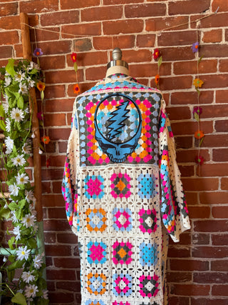 Grateful Dead Inpsired Crochet Granny Square Cardigan