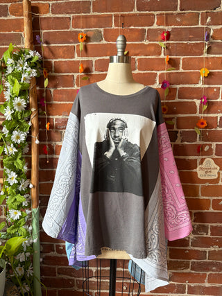 OOAK Summer Collection- Upcycled TuPac Inspired Bandana Poncho Tee