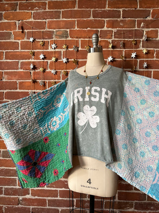 Upcycled Irish Cropped Kantha Flowy Poncho Top