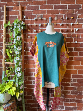 OOAK Winter Collection- Upcycled Notorious B.I.G. Inspired Kantha Hi Lo Poncho Sweatshirt