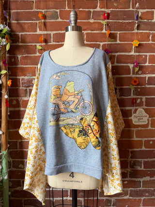 OOAK Summer Collection- Upcycled Frog & Toad Vintage Floral Poncho Sweatshirt