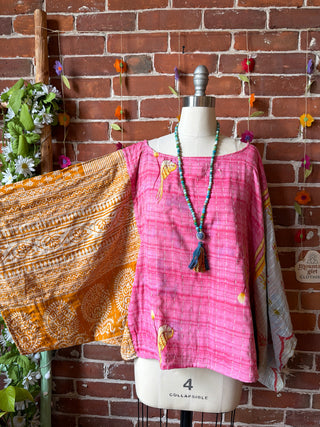 OOAK Spring Collection - Reversible Cosmic Drift Kantha Poncho Top - 2 Tops in 1