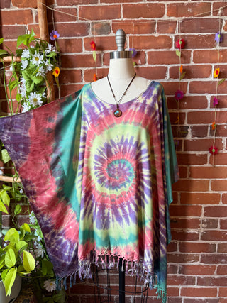 Spiral Autumn Glow Tie Dye Fringe Poncho