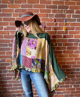 Autumn Skies Flowy Patchwork Poncho Tunic