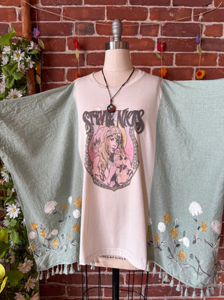 Stevie Nicks Inspired Sage Flower Garden Embroidered Poncho
