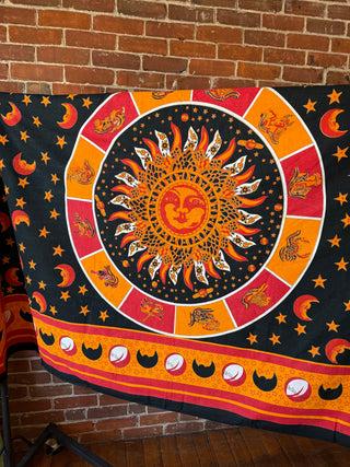 100% Cotton Zodiac Sun Celestial Mandela ⭐️ Tapestry / Wall Hanging - Fair Trade Made