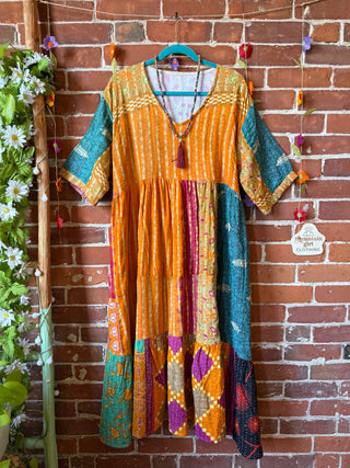 Coffee In The Morning Kantha Dress - Fits up to 3X - 100% Cotton- Fair Trade Made