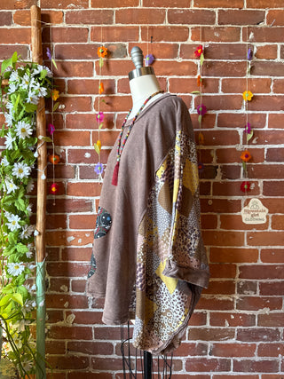 OOAK Autumn Collection - Upcycled Grateful Dead Flower Patch Patchwork Poncho Style Top 🌼