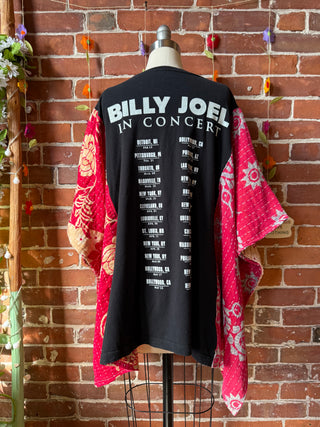 OOAK Autumn Collection- Upcycled Billy Joel Inspired Kantha Poncho Tee
