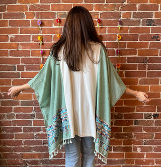 Mystical Stevie Nicks Inspired Sage Embroidered Tassel Poncho