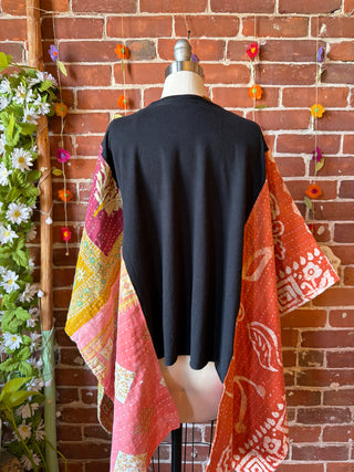 OOAK Summer Collection- Upcycled Rolling Stones Kantha Poncho Hi Lo Tee