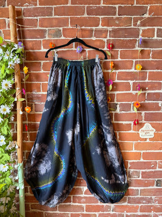 Raven Tie Dye Harem Pants Blue Purple Yellow - Fair Trade Made