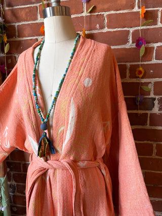 Salmon Pink Eye+Moon 100% Cotton Kimono Robe  - Fair Trade Made