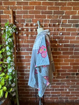 OOAK Autumn Collection- Upcycled Fleetwood Mac Inspired Kantha Poncho Tie Dye Hoodie