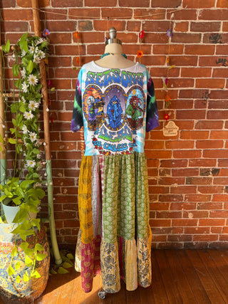 OOAK Autumn Collection - Size 1X Upcycled Grateful Dead Inspired Kantha T-shirt Dress