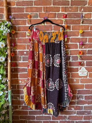 Coffee In The Morning Kantha Ruffle Wide Leg Lounge Pants - Fits up to 2X - Fair Trade Made