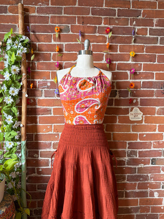 In Bloom Reversible Kantha Halter Top - 100% Cotton - Fair Trade Made - “Plus” Size