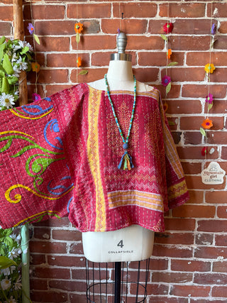 OOAK Spring Collection - Reversible Cosmic Drift Kantha Poncho Top - 2 Tops in 1