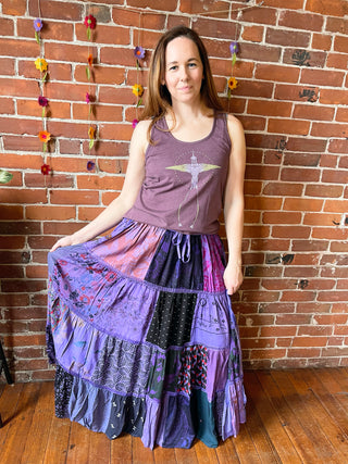 Free Size Festival Patchwork Spin Skirt - Purples