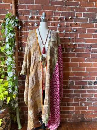 OOAK Autumn Collection-Reversible Stardust Kantha Ruana Jacket With Pockets