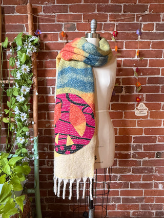 OOAK Autumn Collection- Upcycled Peace Sign Kantha Patchwork Soft Oversized Scarf