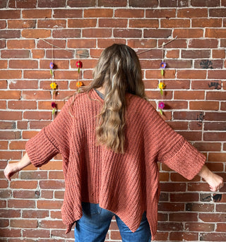 Rust Chenille Chunky Knit Soft Sweater With Pockets