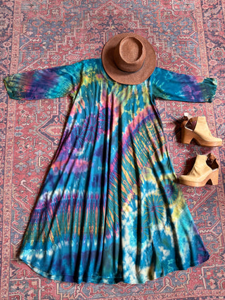 Oh So Flowy Tie Dye Long Sleeve Dress - Fair Trade Made