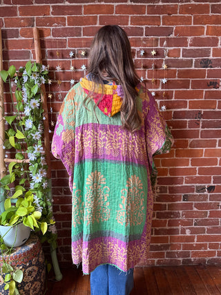 Sierra Dreams Upcycled Cotton Kantha Poncho Tunic Hoodie