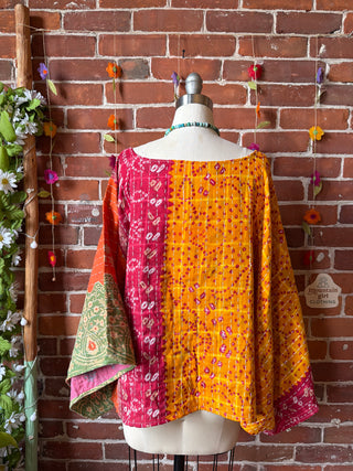 OOAK Spring Collection - Reversible Cosmic Drift Kantha Poncho Top - 2 Tops in 1