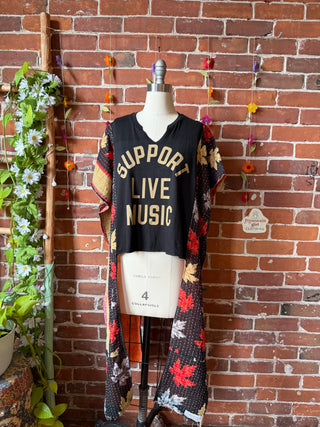 OOAK Summer Collection- Upcycled Support Live Music Hi Lo Kantha Poncho Tee