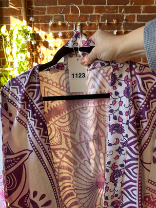 Purple Pink Blue Mandala Long Tapestry Robe Kimono w/ Pockets + Belt - Fair Trade Made