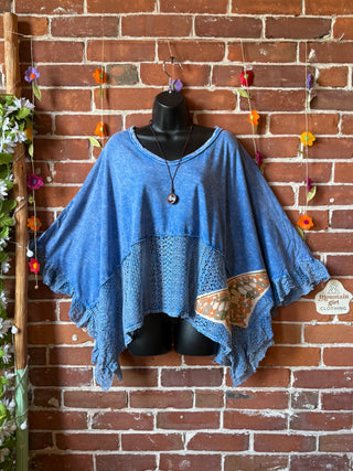 OOAK Summer Collection - Upcycled Luna Butterfly Flowy Trapeze Style Top 🦋 Blue