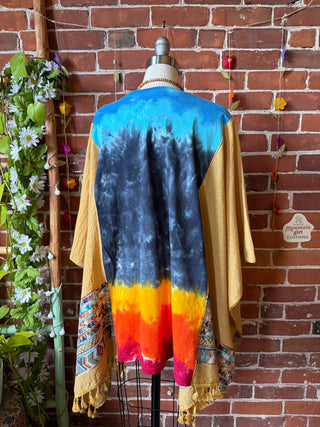 Led Zeppelin Tie Dye Inspired Flowy Embroidered Poncho Top
