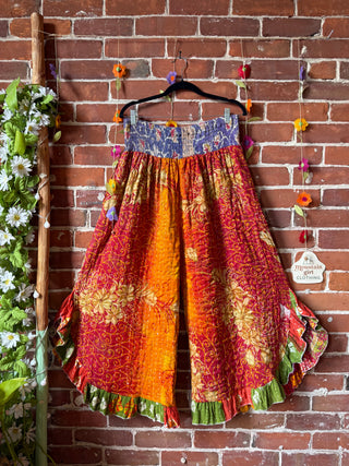 Coffee In The Morning Kantha Ruffle Wide Leg Lounge Pants - Fits up to 2X - Fair Trade Made