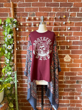 Grateful Dead Burgundy Navy Boho Hi Lo Poncho Top