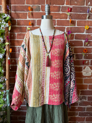 OOAK Summer Collection - Reversible Cosmic Drift Kantha Poncho Top - 2 Tops in 1