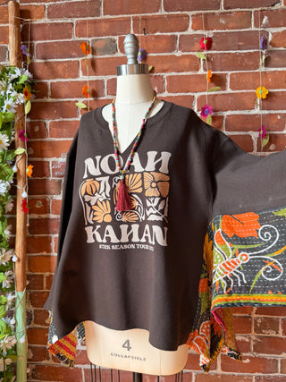OOAK Summer Collection- Noah Kahan Stick Season Birdsong Wing Sleeve Style Kantha Poncho Sweatshirt