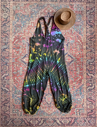 Ophelia Festival Season Tie Dye Jumpsuit / Overalls - Black/Rainbow - Final Sale