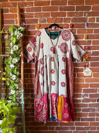 Coffee In The Morning Kantha Dress - Fits up to 3X - 100% Cotton- Fair Trade Made