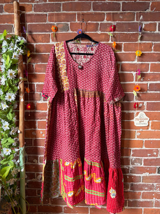 Coffee In The Morning Kantha Dress - Fits up to 3X - 100% Cotton- Fair Trade Made