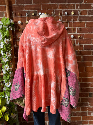 OOAK Autumn Collection- Birdsong Kantha Wing Style Tie Dye Poncho Hoodie