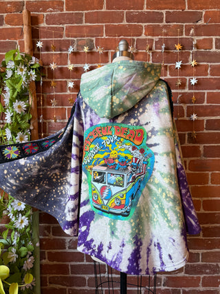 OOAK Winter Collection- Upcycled Grateful Dead Inspired Tie Dye Granny Square Hoodie Poncho