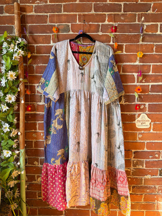Coffee In The Morning Kantha Dress - Fits up to 3X - 100% Cotton- Fair Trade Made