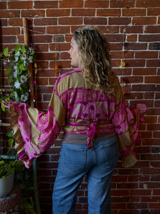 Plus Size Nova Upcycled Sari Cropped Wrap Top- 100% Silk- Fair Trade Made
