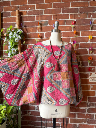 OOAK Summer Collection - Reversible Cosmic Drift Kantha Poncho Top - 2 Tops in 1