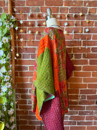OOAK Autumn Collection - Upcycled Flowy Kantha Poncho Top